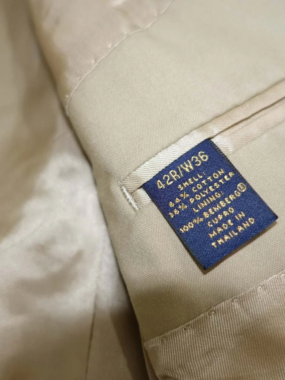Brooks Brothers Men's Khaki Blazer Size 42 Regular Beige Cotton Blend 2 Button